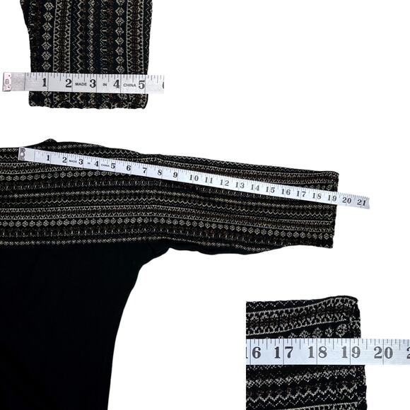 Chaps Classics Boat Neck Knit Sweater 3/4 Sleeve Petite Large Black Metallic Gol - Picture 12 of 14